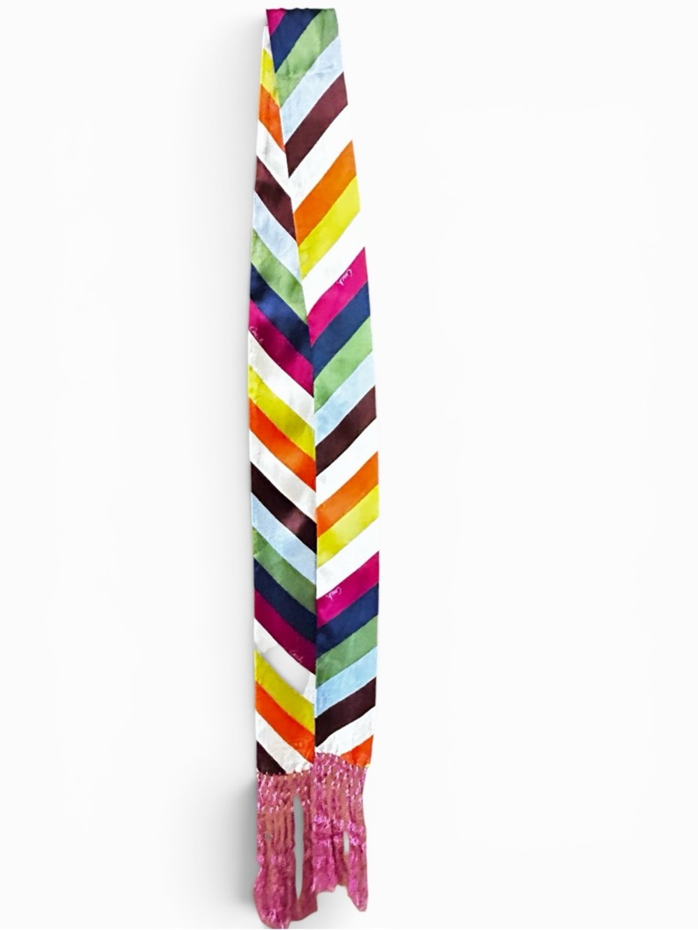 COACH Legacy Stripe Knotted Tassel Fringe Silk Scarf - Picture 7 of 8